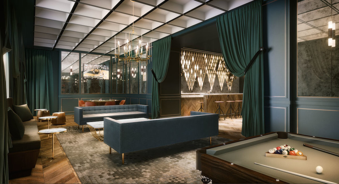 Designed by Krista Ninivaggi of K&CO in New York, this chic game room for The Greenpoint in Brook