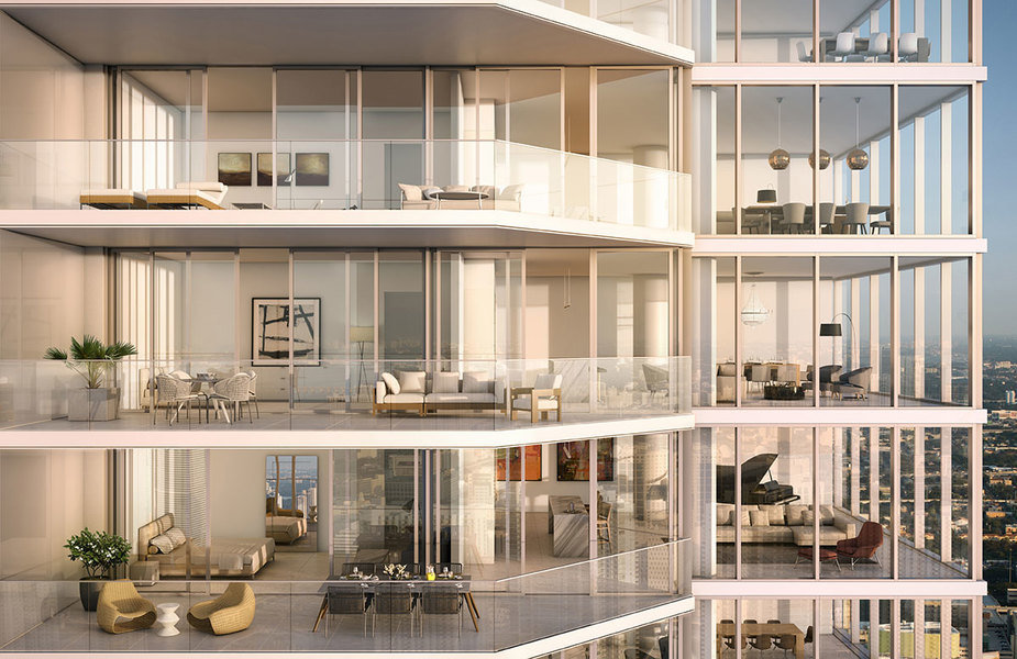 An exterior rendering of One River Point, a Rafael Viñoly-designed development in Miami