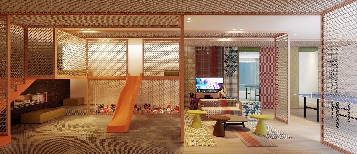 Soft surfaces and different activity zones define this game room designed by Patricia Urquiola for Li