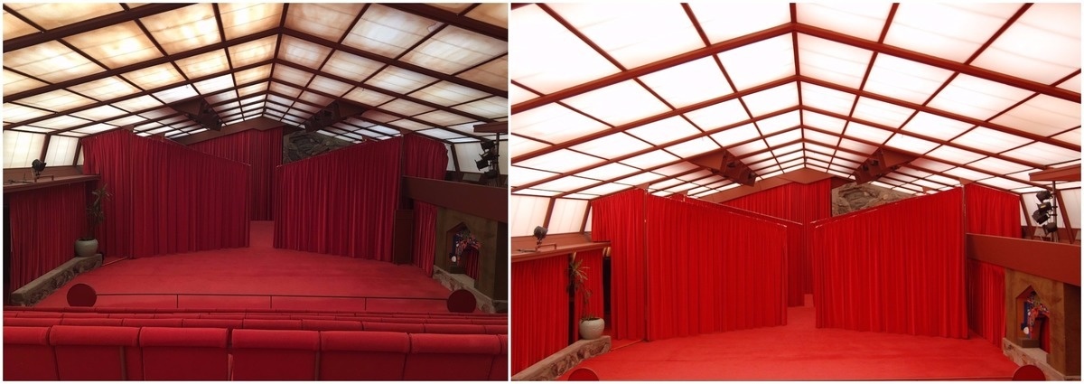 Before and after photos show the work put into restoring the music pavilion of Frank Lloyd's Wright's